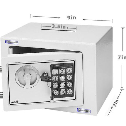 Rubik Mini Cash Deposit Drop Slot Electronic Digital Safe Box with Key and Pin Code (17x23x17cm) Beige