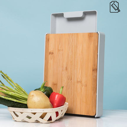 Wooden Cutting Chopping Board with Plastic Storage Drawer Tray For Kitchen