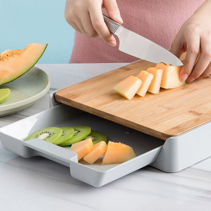 Wooden Cutting Chopping Board with Plastic Storage Drawer Tray For Kitchen