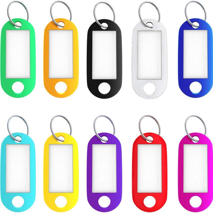 50pc Multicolor Key Tags Plastic Key Rings, Assorted Bulk Keychains with Writeable Identification Label