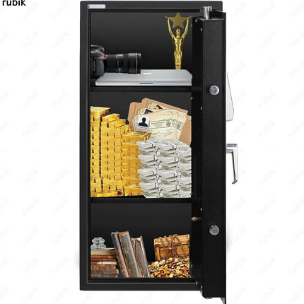 Rubik Large Safe Box with Digital Keypad and Key Lock, RB90EDA, Black