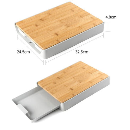 Wooden Cutting Chopping Board with Plastic Storage Drawer Tray For Kitchen