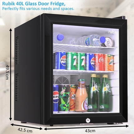 Rubik Hotel Mini Bar Fridge 40L, Glass Door Refrigerator CW-40CA