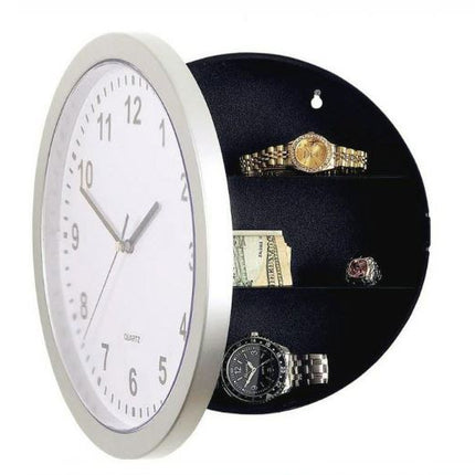 Wall Clock with Hidden Safe Compartment, 10 Inch Round Quiet Quartz Clock With Secret Compartment Stash Shelf