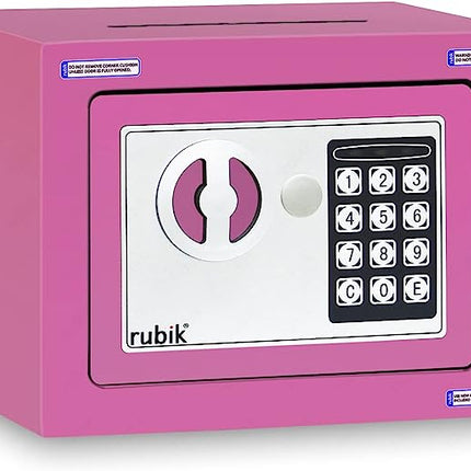 Rubik Mini Cash Deposit Drop Slot Electronic Digital Safe Box with Key and Pin Code (17x23x17cm) Pink