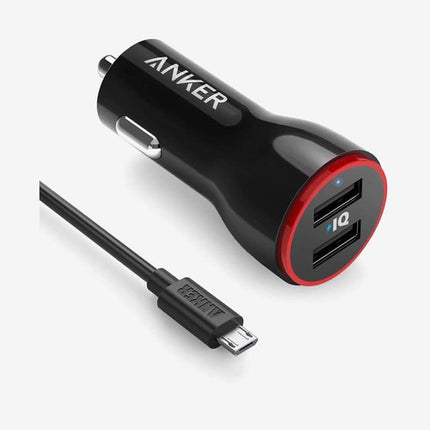 ANKER PowerDrive 2 Dual Car Charger 24 Watt with Micro USB (3ft/0.9m Cable)