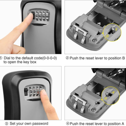 Outdoor Key Storage Safe Box, 4 Digits Combination Lock Security Code, Wall Mounted