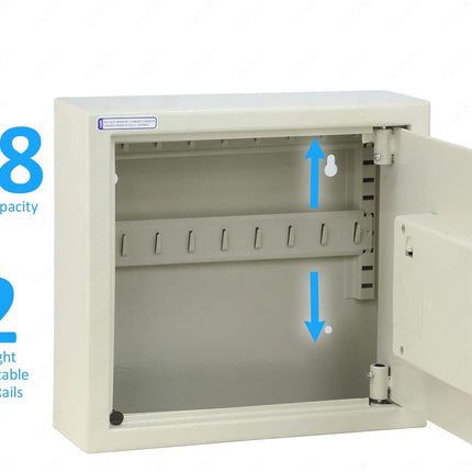 18 Key's Storage Cabinet Organizer with Digital Lock, Wall Mounted Solid Metal Safe Box (‎RBS18EW, 18 bits Key's Capacity)