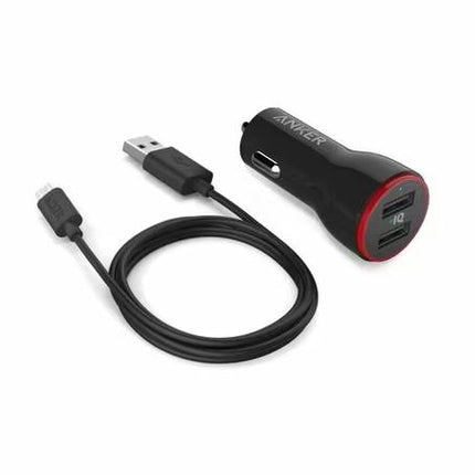 ANKER PowerDrive 2 Dual Car Charger 24 Watt with Micro USB (3ft/0.9m Cable)