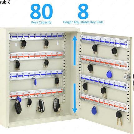 80 Key's Storage Cabinet Organizer with Key Lock, Solid Metal, Boxed Design, Wall Mounted Safe Box (‎KC80, 80 bits Key's Capacity)