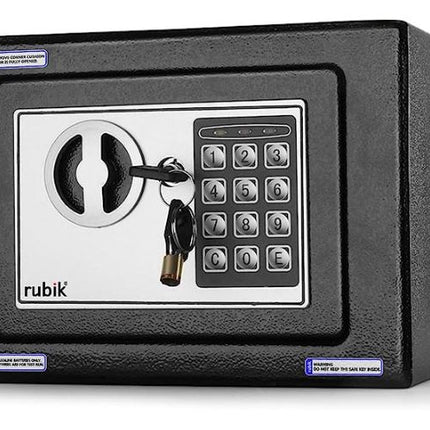 Rubik Mini Cash Deposit Drop Slot Electronic Digital Safe Box with Key and Pin Code (17x23x17cm) Off White