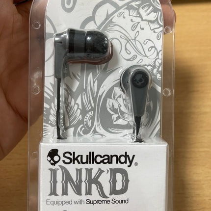 Skullcandy INK'D Stylish Earbud Headphones With Mic 3.5mm Connector, Supreme Stereo Sound (S2IKFY-074) Grey/Black